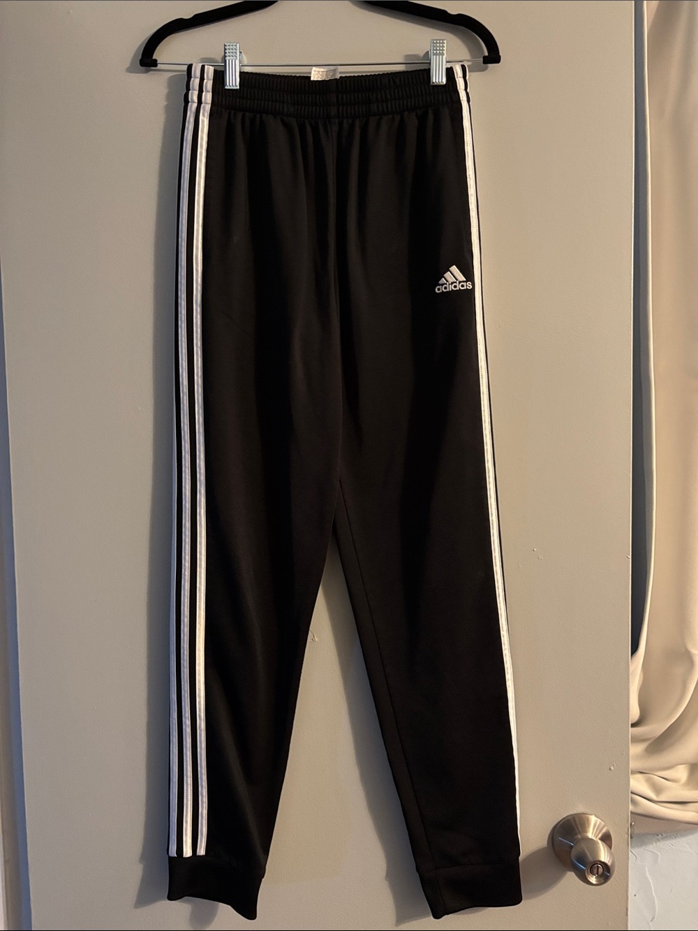 adidas Black Joggers with White Side Stripes